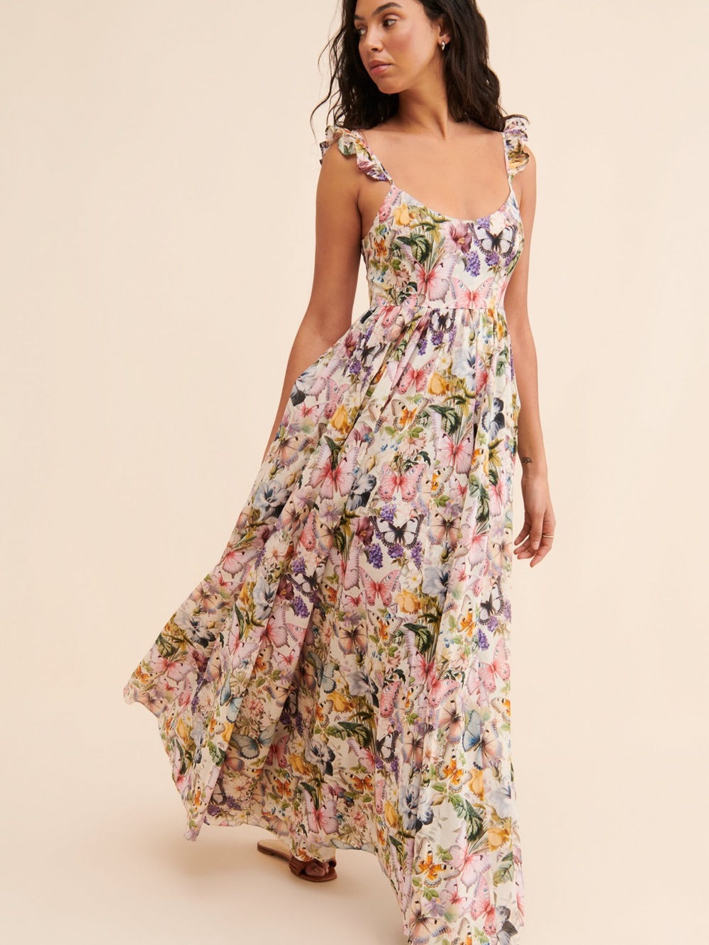 Selkie Penny Lane Botanics Multicolor Floral Maxi Dress with Ruffle Straps